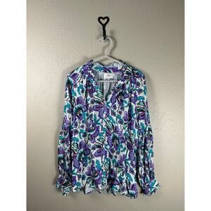 Xirena Kirana Floral Top Size Small Button Down Flowy Preppy Long Sleeve Shirt